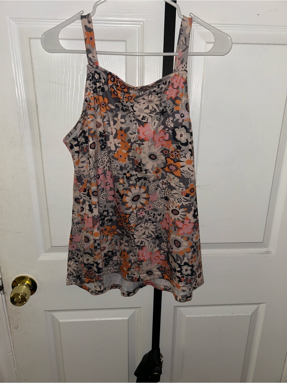Floral Spaghetti-Strap Tank Top in Pink and Orange